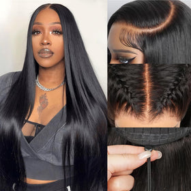 LAPIALA Wear and Go glueless wig close up shows 5x5 HD lace for a natural look.