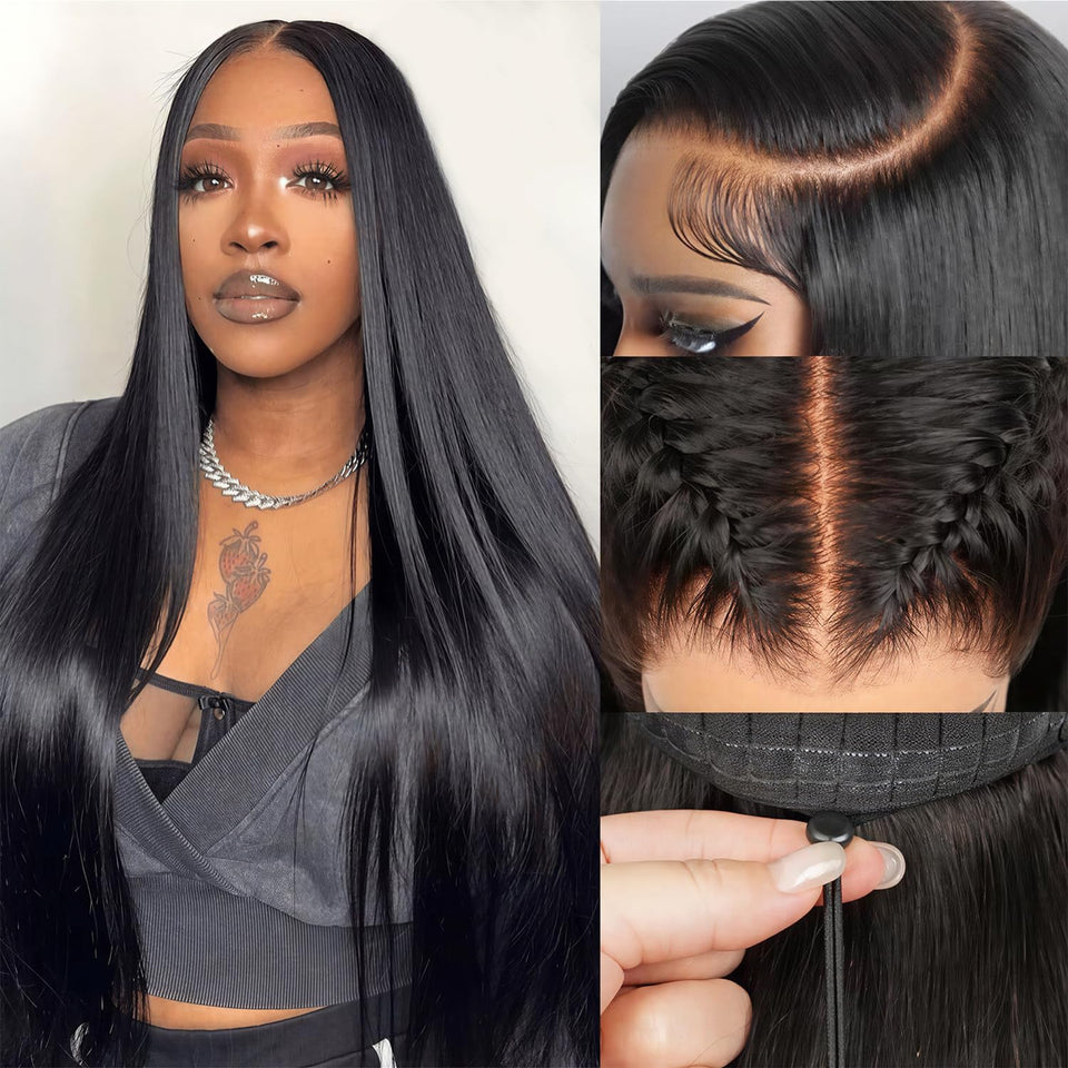LAPIALA Wear and Go glueless wig close up shows 5x5 HD lace for a natural look.