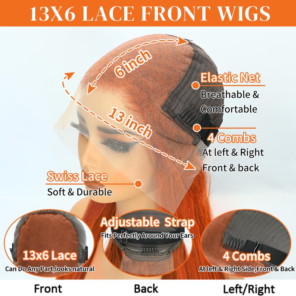 LAPONDAI ginger-orange wig featuring Swiss lace for skin compatibility