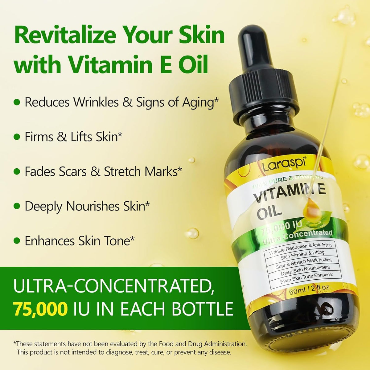 Laraspi Vitamin E Oil dropper pour enables precise application.
