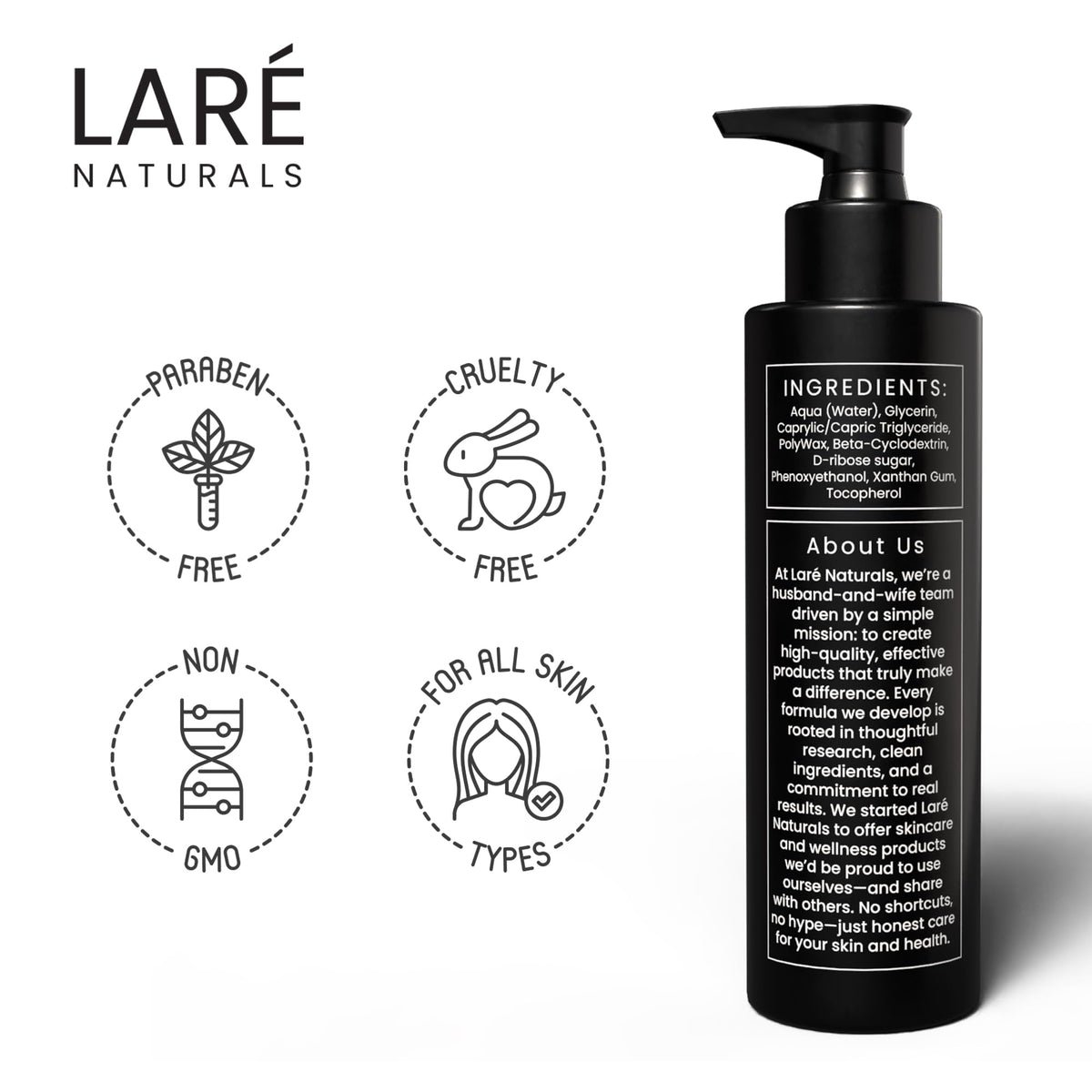 Laré Naturals paraben-free, made in USA, trusted daily moisturizer.