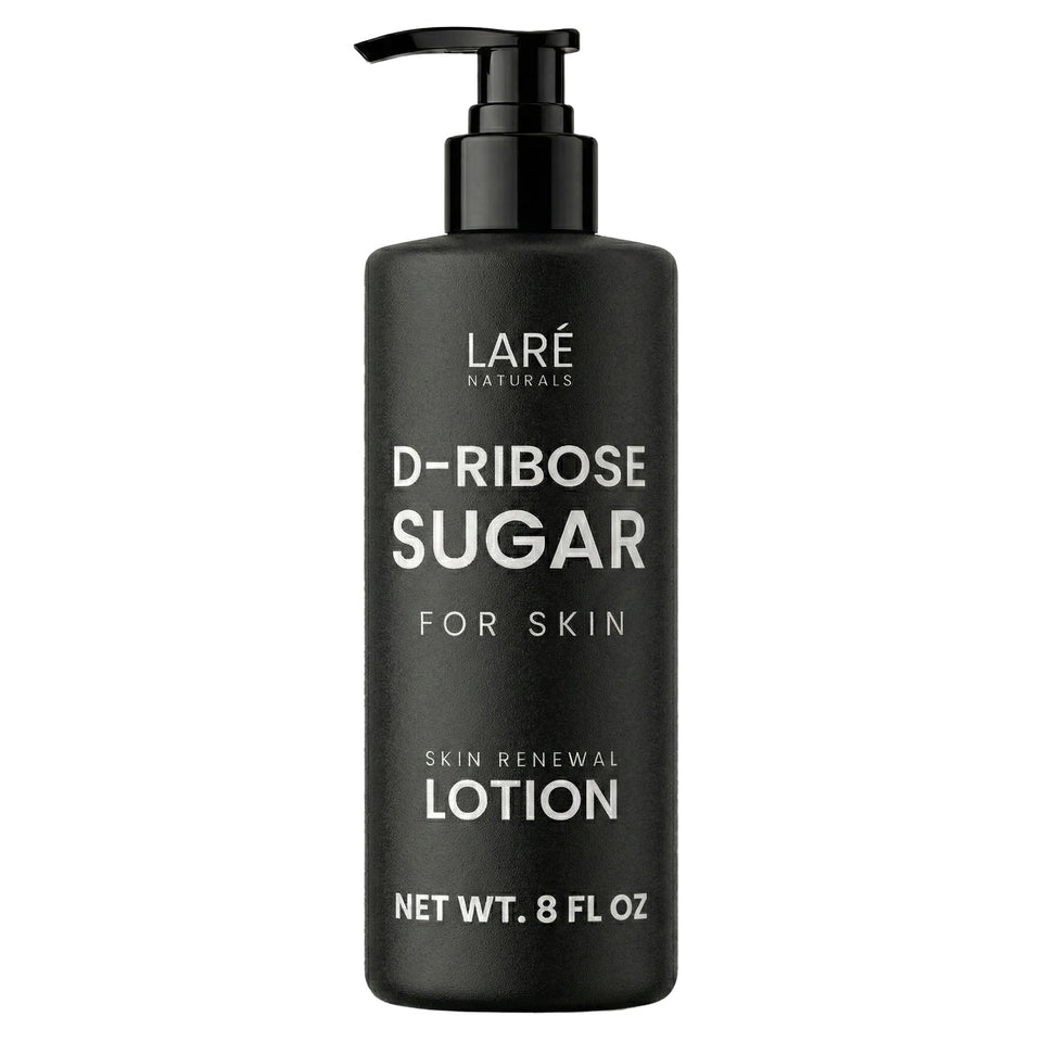 Laré Naturals Ribose Sugar for Skin bottle pouring promotes refreshed, vibrant-looking skin.