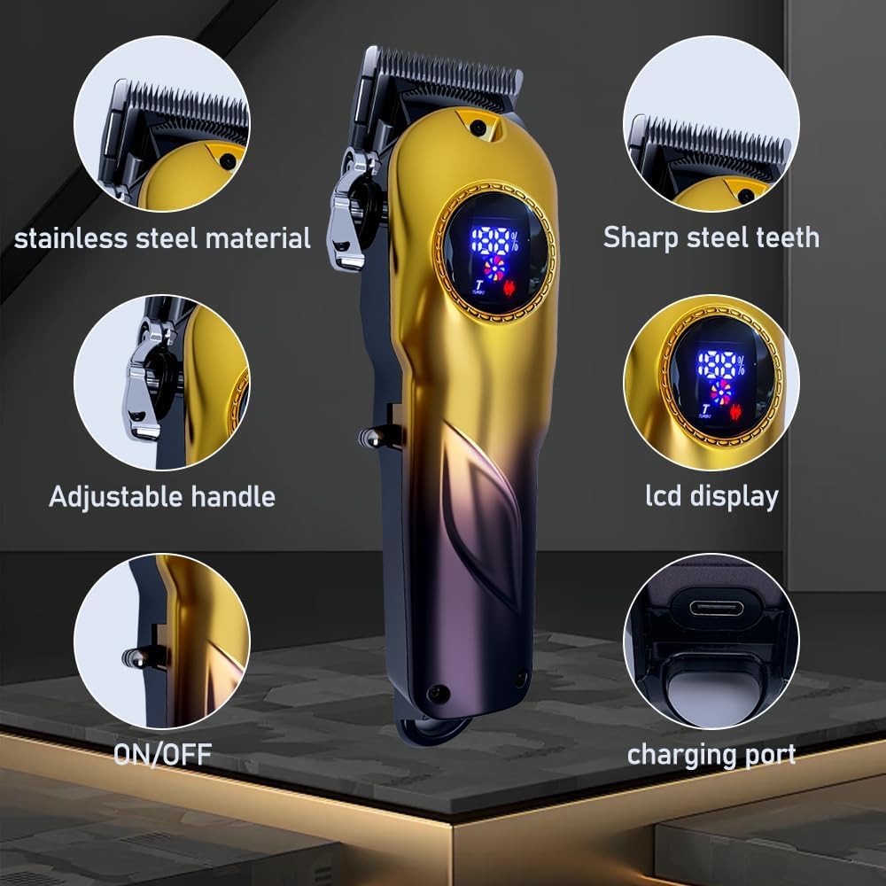LARGNERSHAVER two-in-one clippers shown in use for versatile fades and trimming.