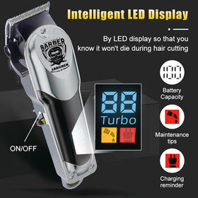 LARGNERSHAVER LED battery display helps monitor power while grooming.
