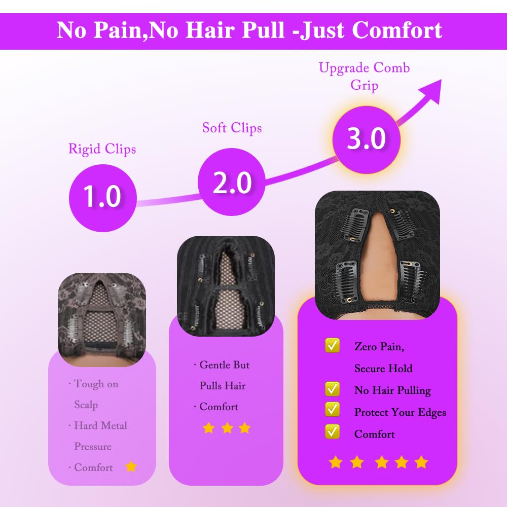 Larhali Curly Bob Wig breathable cap with adjustable band for comfort.