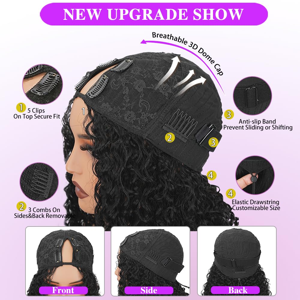 Larhali V Part Curly Bob Wig no sew-in clip-in half wig.