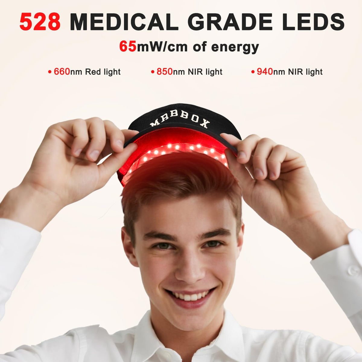 Laser Hair Growth Cap worn on head for hands-free therapy while reading