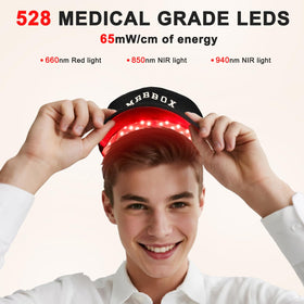 Laser Hair Growth Cap worn on head for hands-free therapy while reading