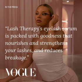 Lash Therapy Australia display on a bathroom shelf with compact serum for busy mornings.