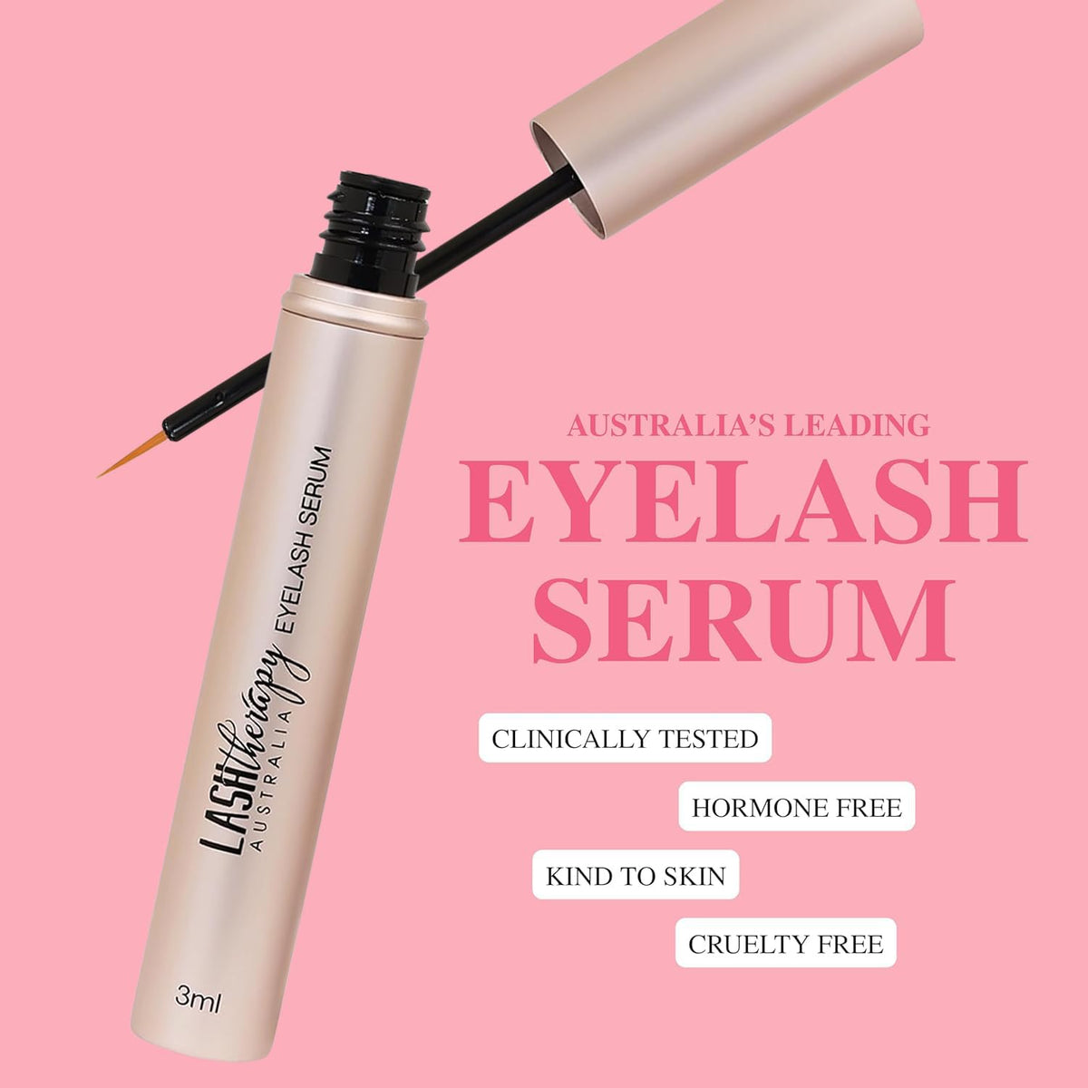 Close-up of Lash Therapy Australia packaging highlights clean ingredients.
