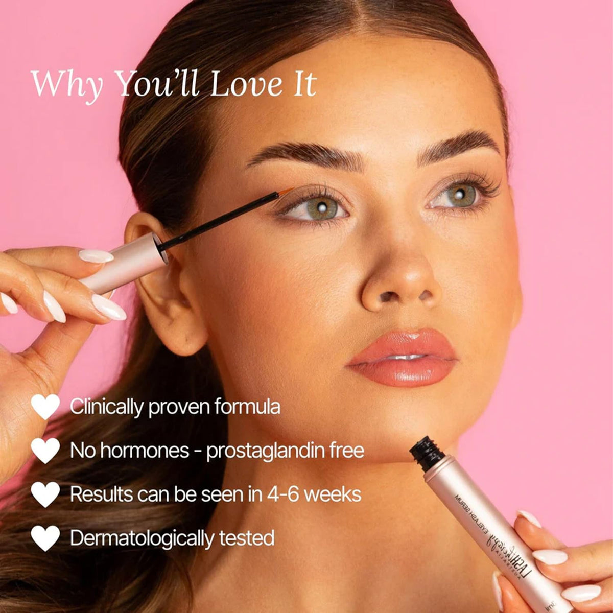 Lash Therapy Australia serum gel texture close-up highlighting smooth, fast-absorbing finish.