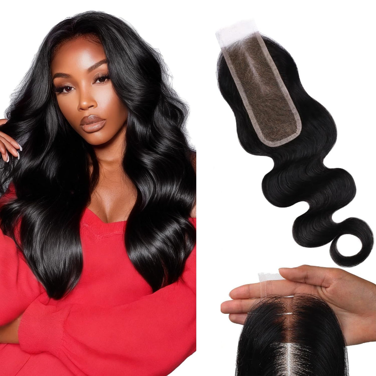 Lashey 2x6 Skinlike HD lace closure close-up shows ultra-thin lace for a seamless look.