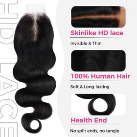 Lashey 2x6 Skinlike HD lace closure knots detail demonstrates natural knots for realistic scalp appearance.