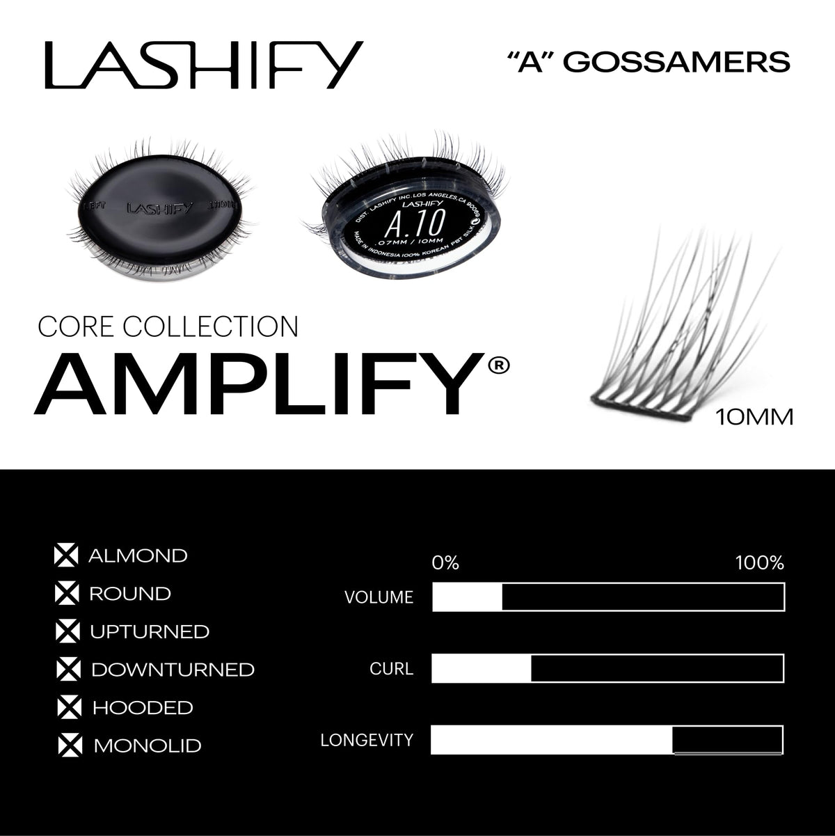 Lashify Amplify 10mm Gossamer lashes with flexible spine for comfort