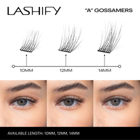 Packaging shot highlighting 12 lashes per cartridge and length options