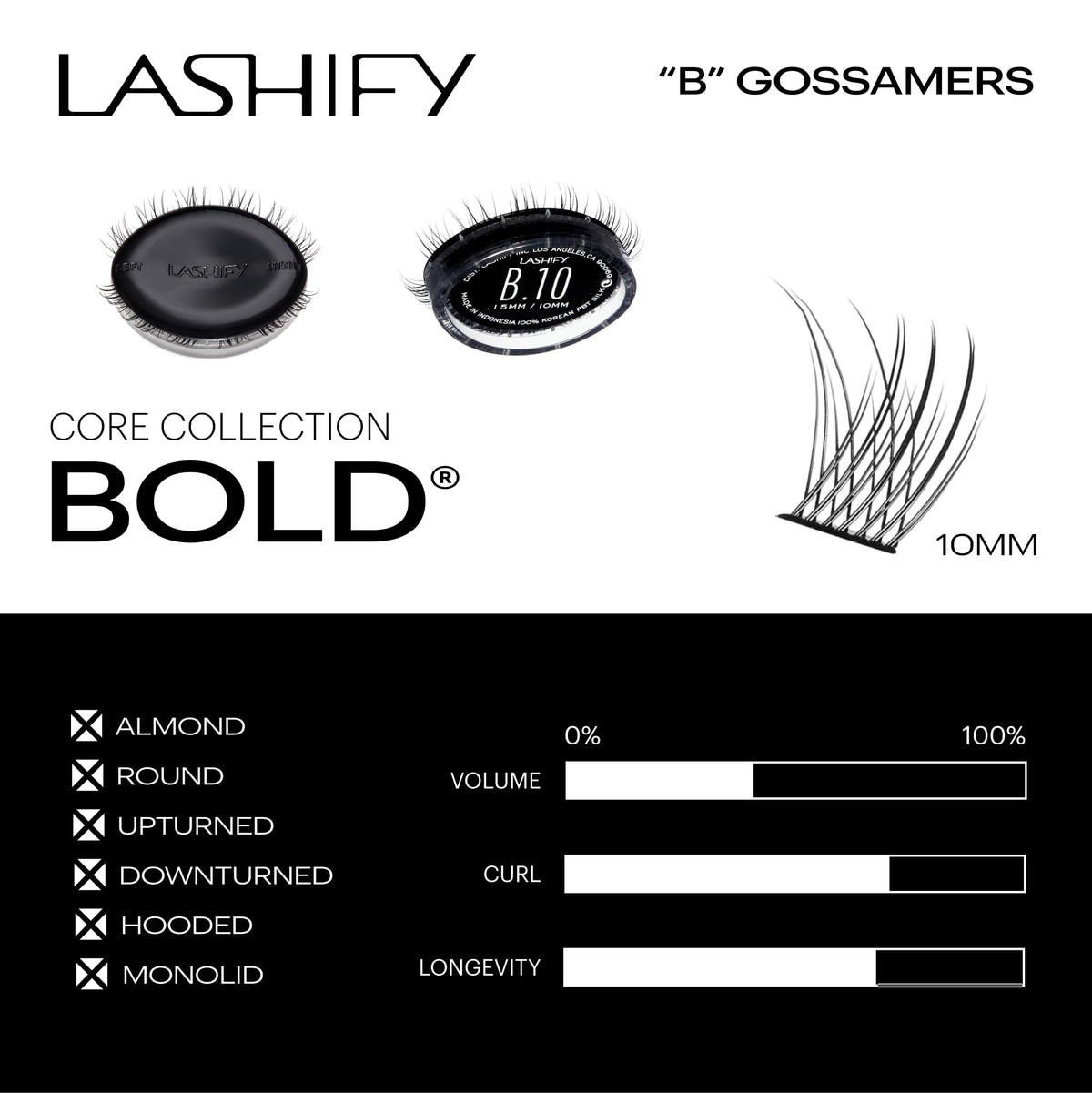 Lashify Bold 10mm Gossamer on eye with natural lift