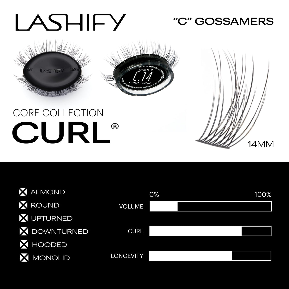 Lashify Gossamer soft flutter collection captures delicate lashes for a subtle look.