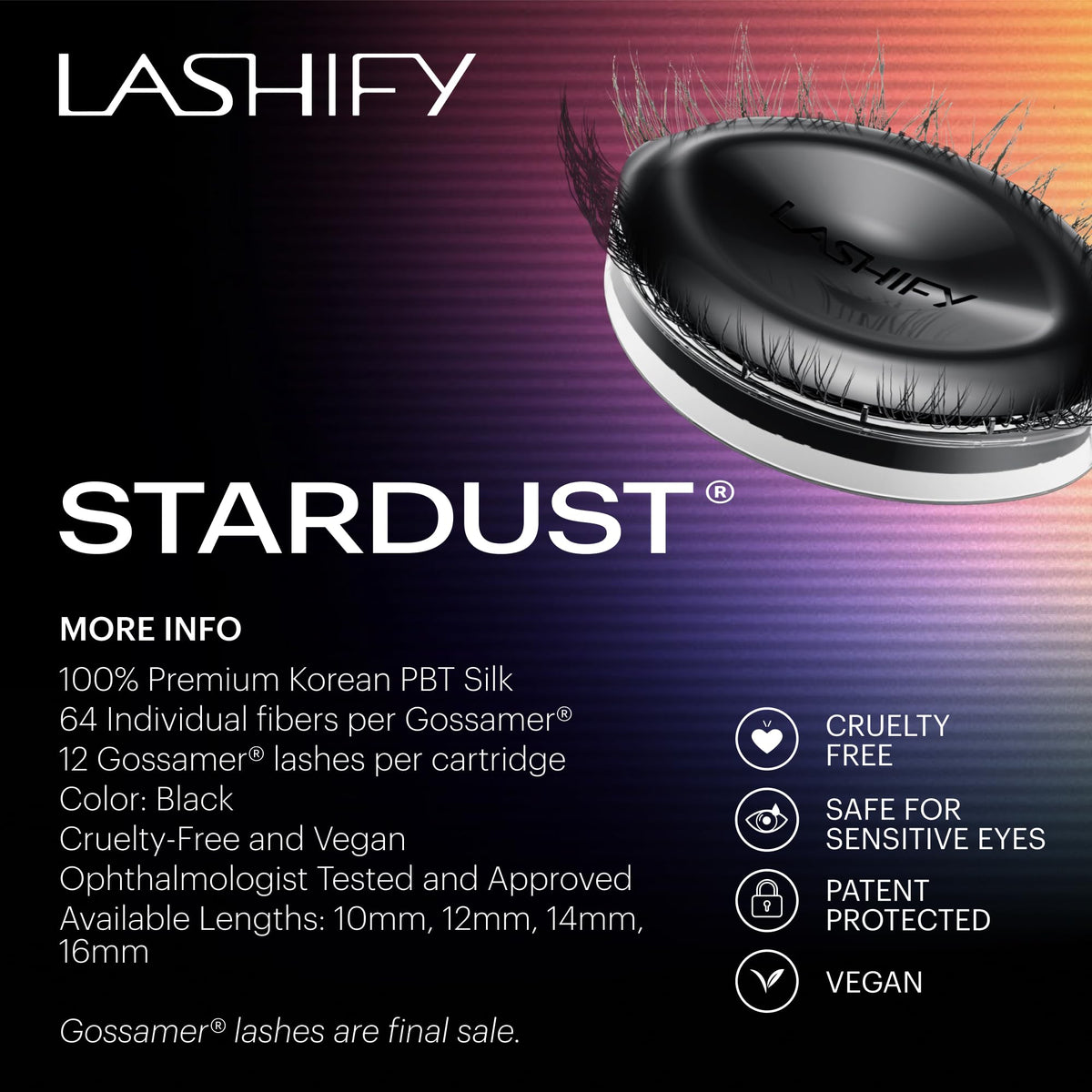 Spiked sections indicate listed length with fuller base toward the inner lash line
