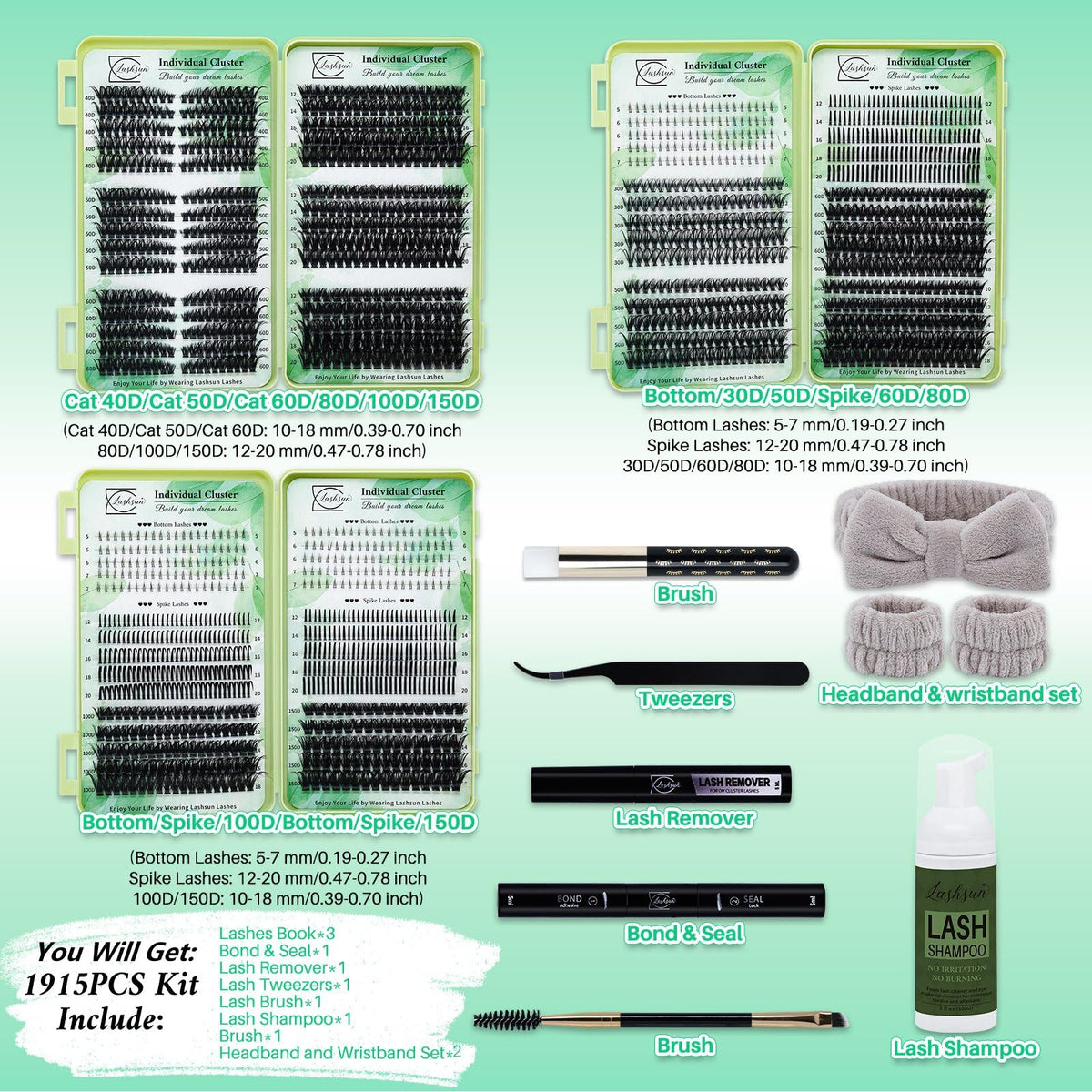 LASHSUN cluster lashes 40D-50D-60D for versatile day-to-night volume