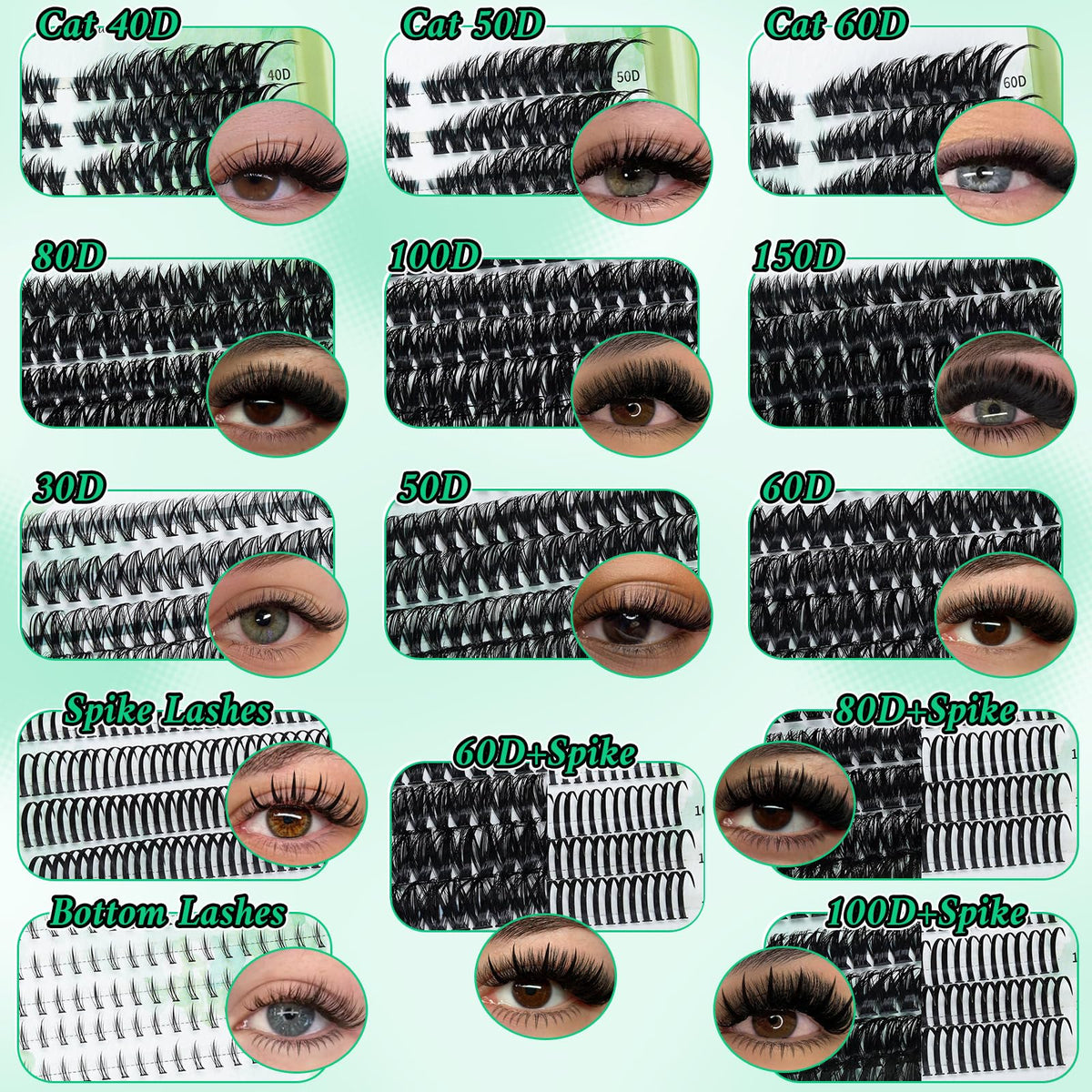LASHSUN cluster lashes 80D-150D with spike and bottom style for dramatic evening looks