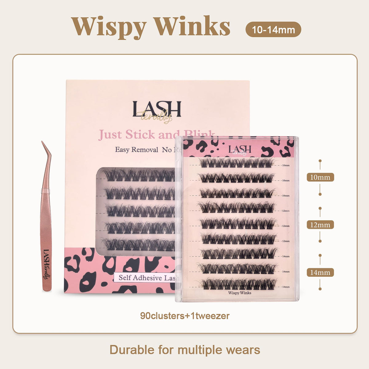 Lashterally 10-14mm self-adhesive lashes with 5D upgrade for dramatic volume