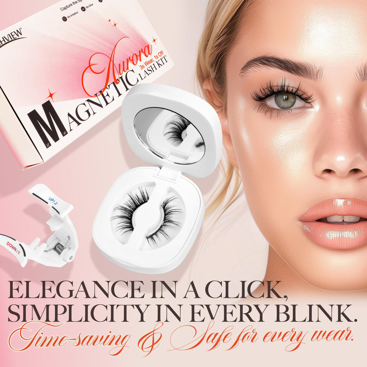 LASHVIEW Aurora magnetic lashes packaging highlights eco-friendly reusable design
