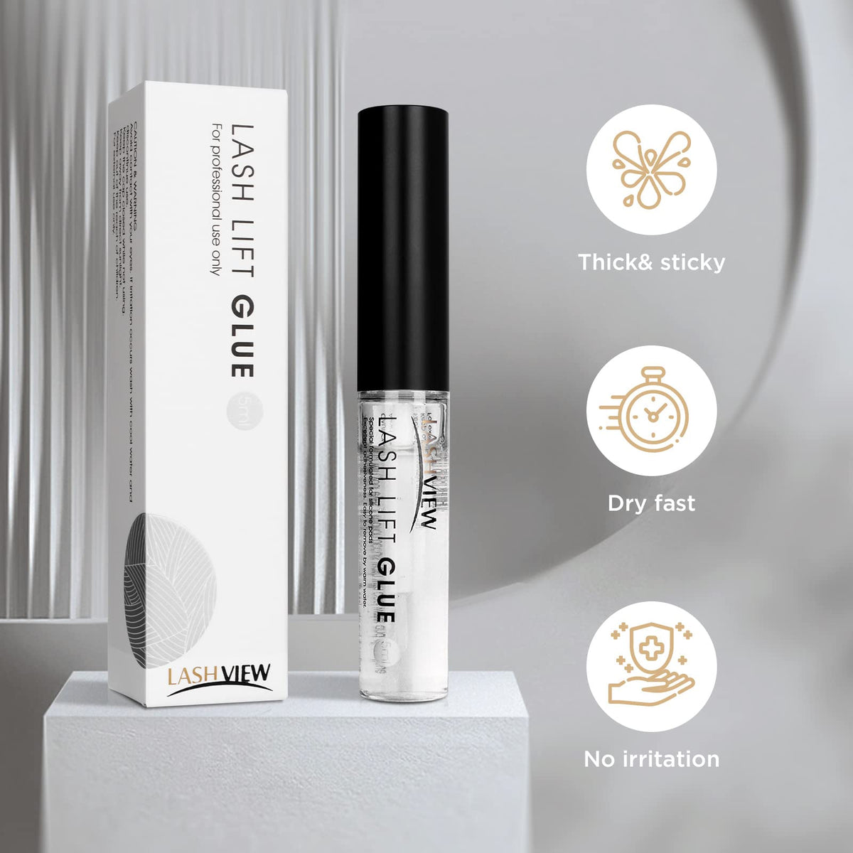 LashVIEW mild formula label signals irritation-free use.