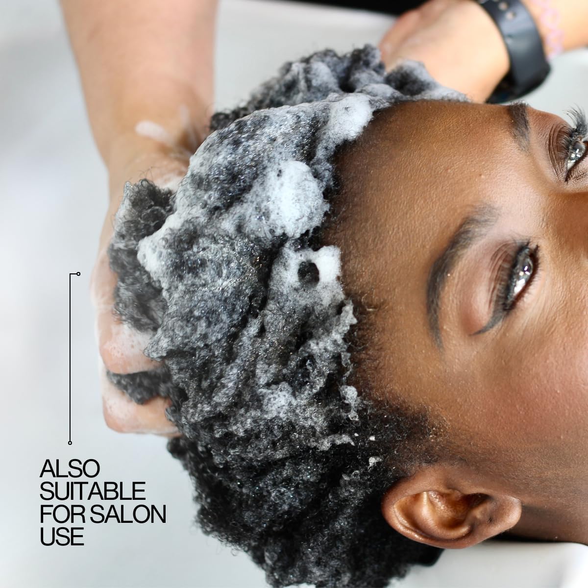 Hair close-up after Lasio Hypersilk shows shine and softness.