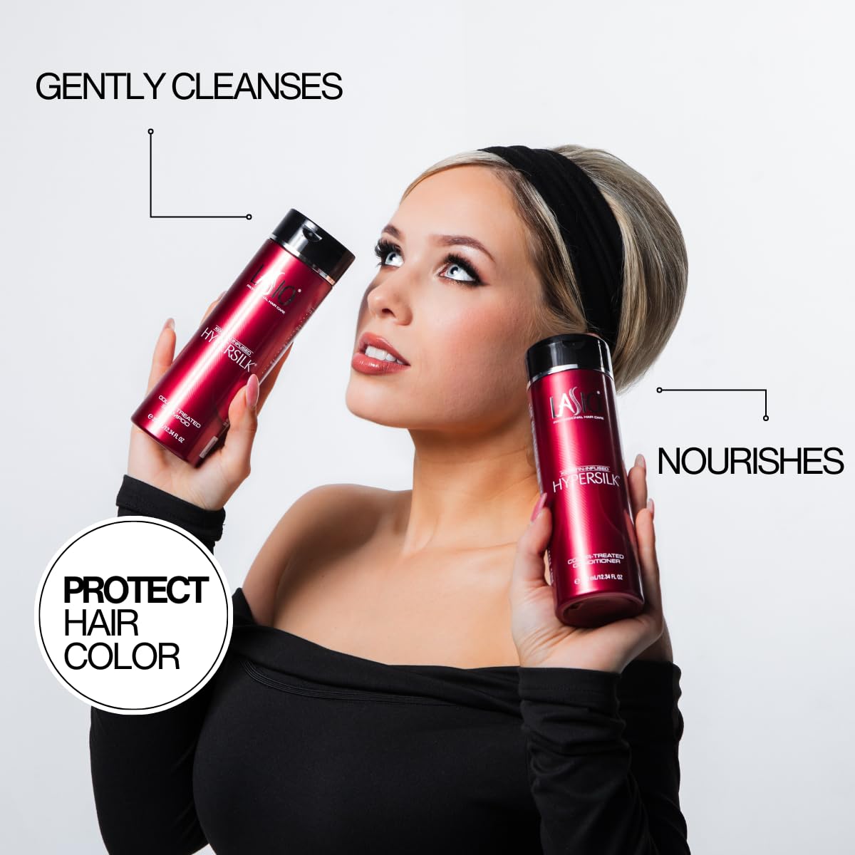 Lasio Keratin-Infused Hypersilk Conditioner tube emphasizing repair and manageability.