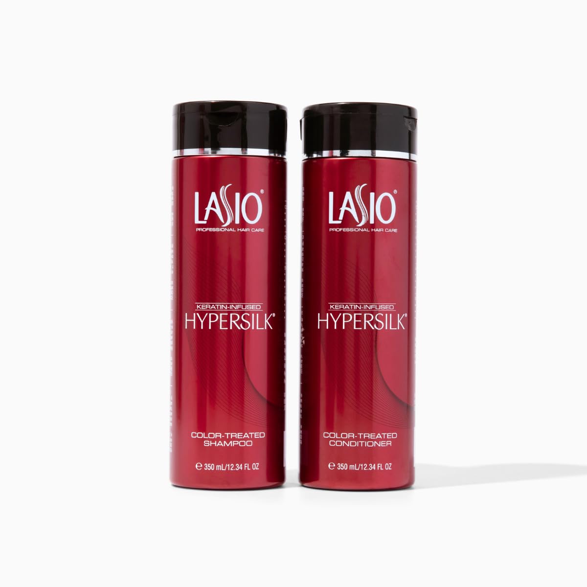 Lasio Keratin-Infused Hypersilk Shampoo bottle shown for color protection and daily hydration.