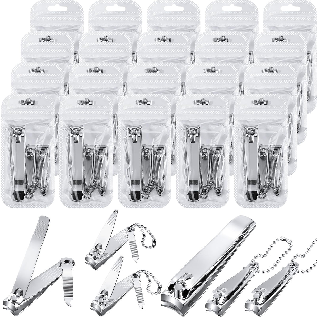 Lasnten 60-piece nail clipper set bulk pack with small and large clippers for home or salon use.
