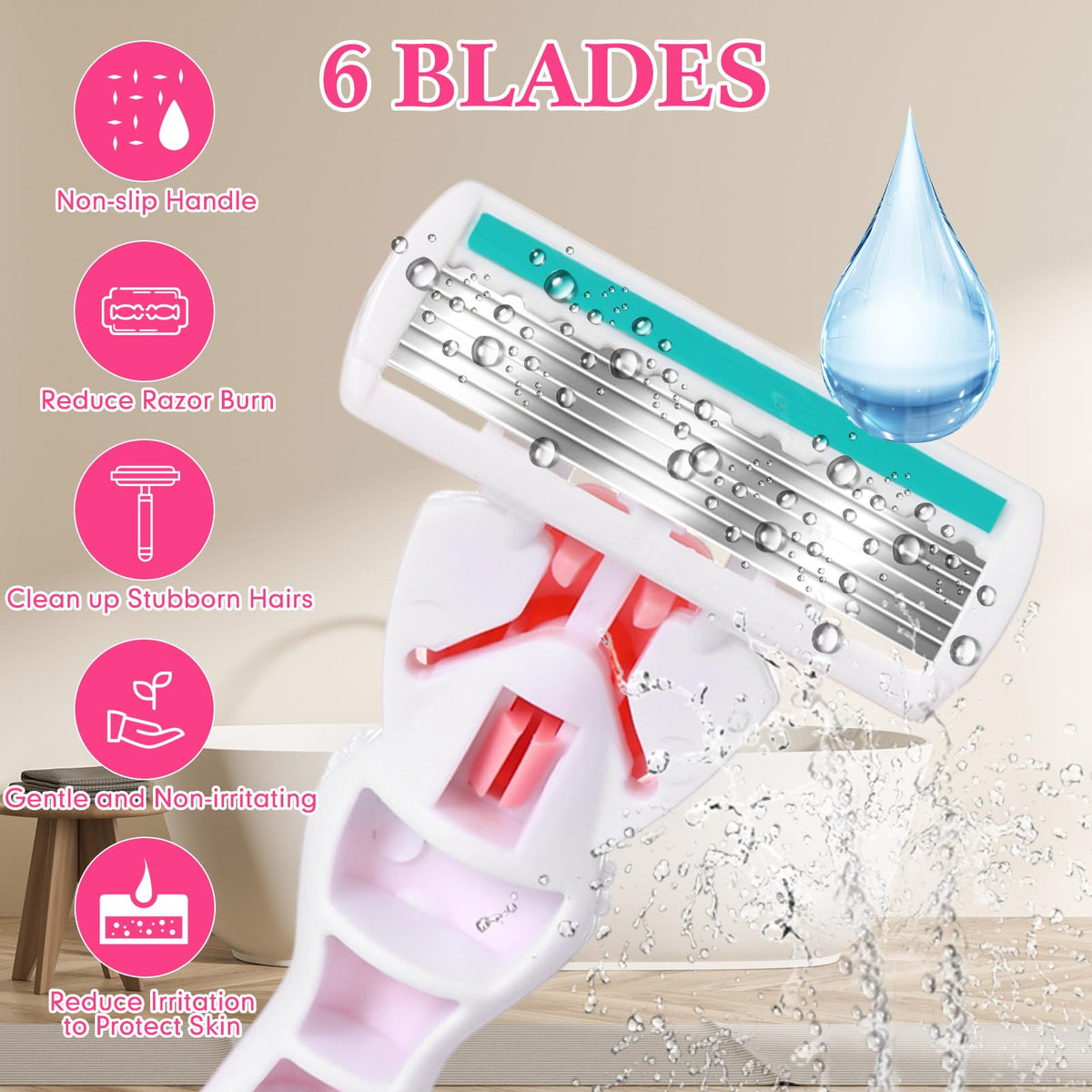 Lasnten pink non-slip handle for confident grip during shaving