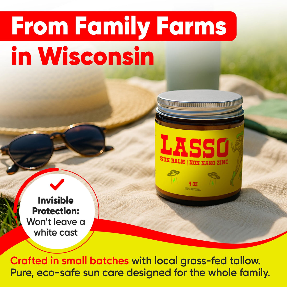 LASSO TALLOW Sun Balm side view highlighting creamy texture for daily moisture.