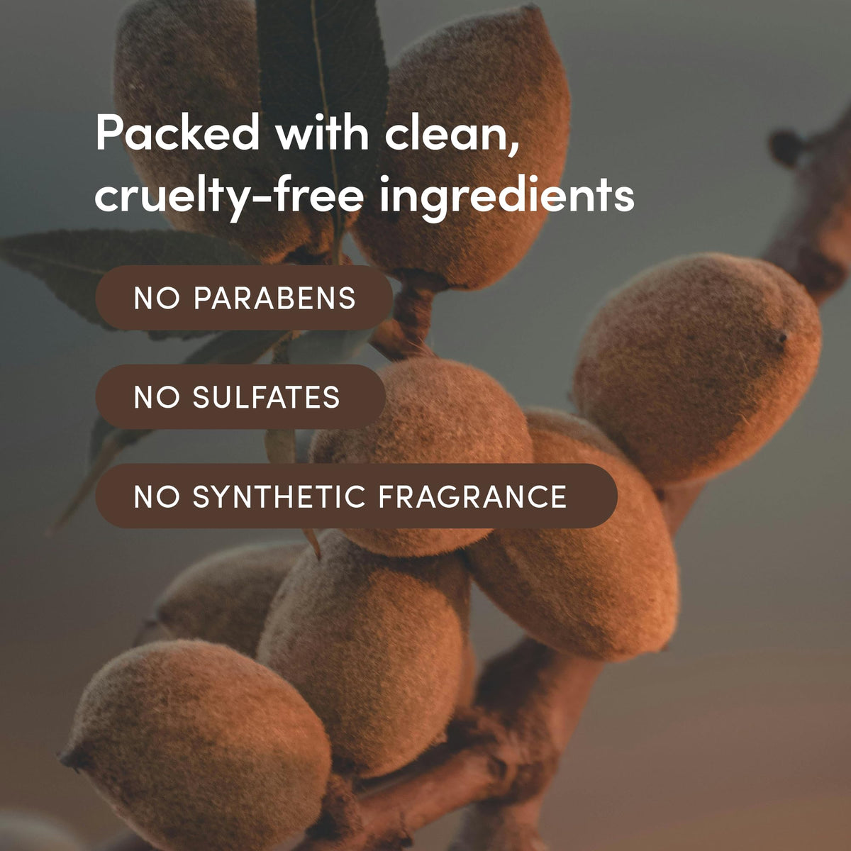 Close-up texture reveals creamy formula with almond oil and omega fatty acids
