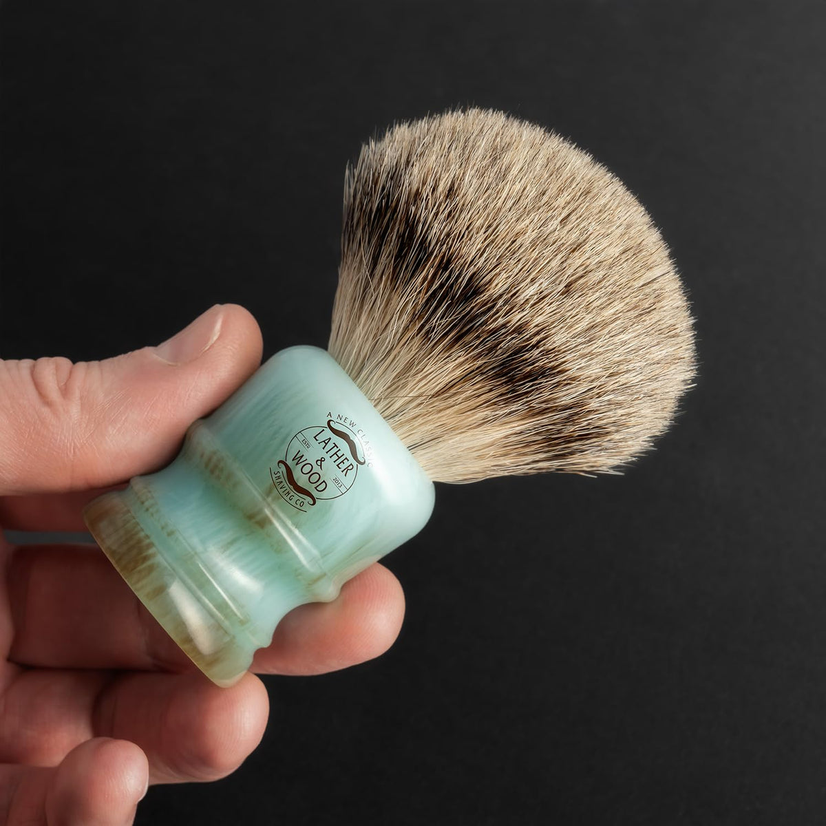 Blue agate resin handle design by Lather & Wood adds elegance and control
