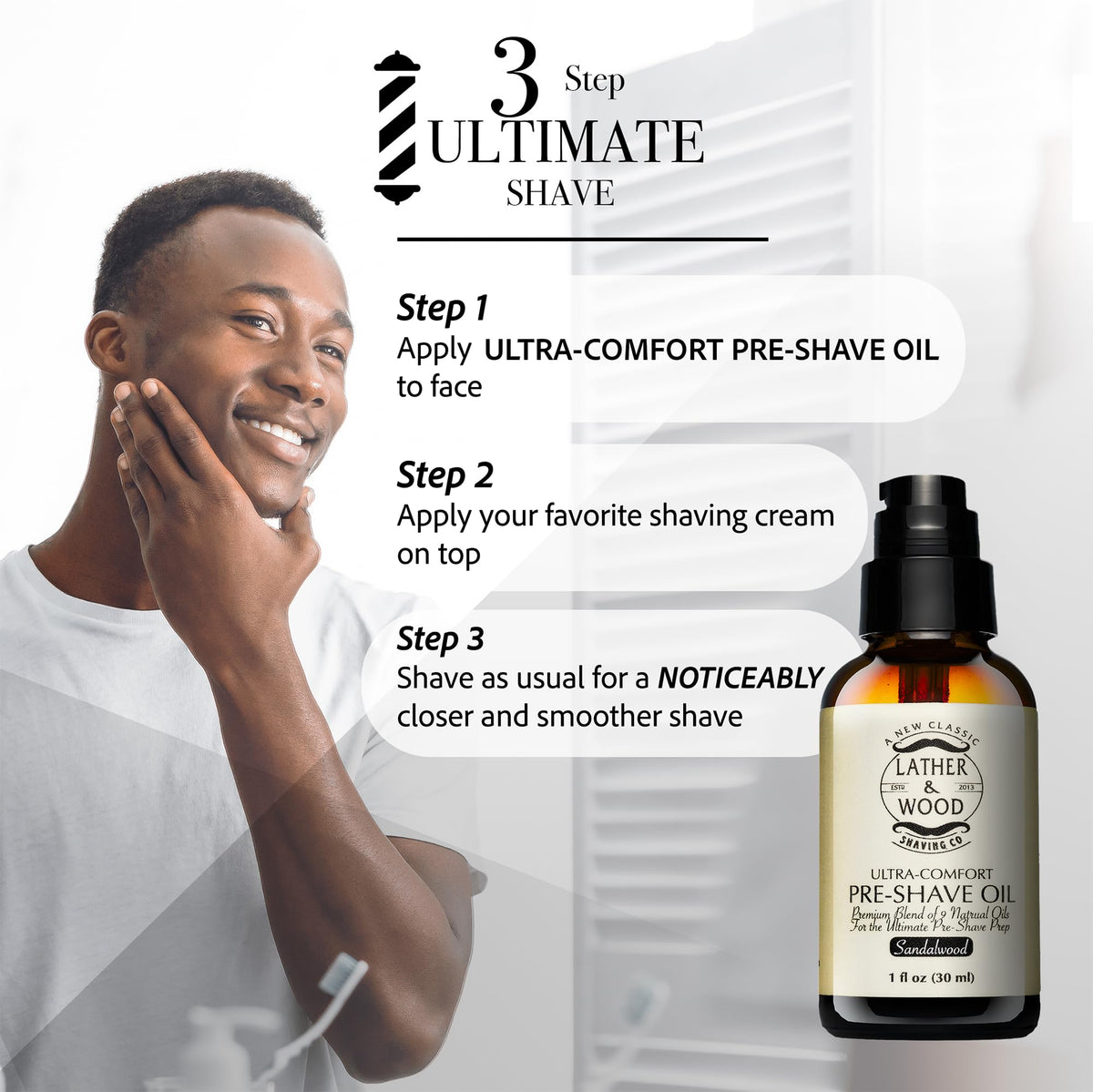 Lather and Wood Pre-Shave Oil ingredients seven-oil blend for natural care.