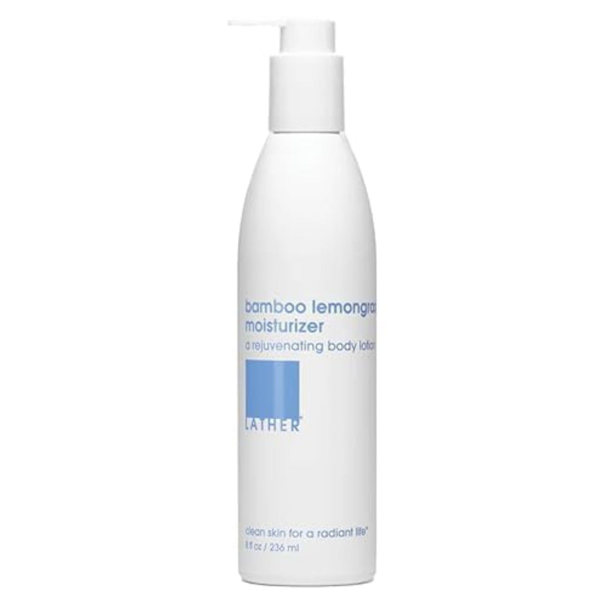 LATHER Bamboo Lemongrass moisturizer bottle for daily hydration.