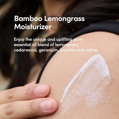 LATHER Bamboo Lemongrass moisturizer label highlighting bamboo and aloe.
