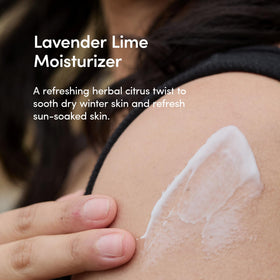 LATHER Lavender Lime lotion texture demonstrating quick absorption and smooth skin.