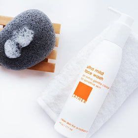 LATHER Ultra Mild Face Wash foaming cleanser delivers hydrating, soothing foam for sensitive skin.
