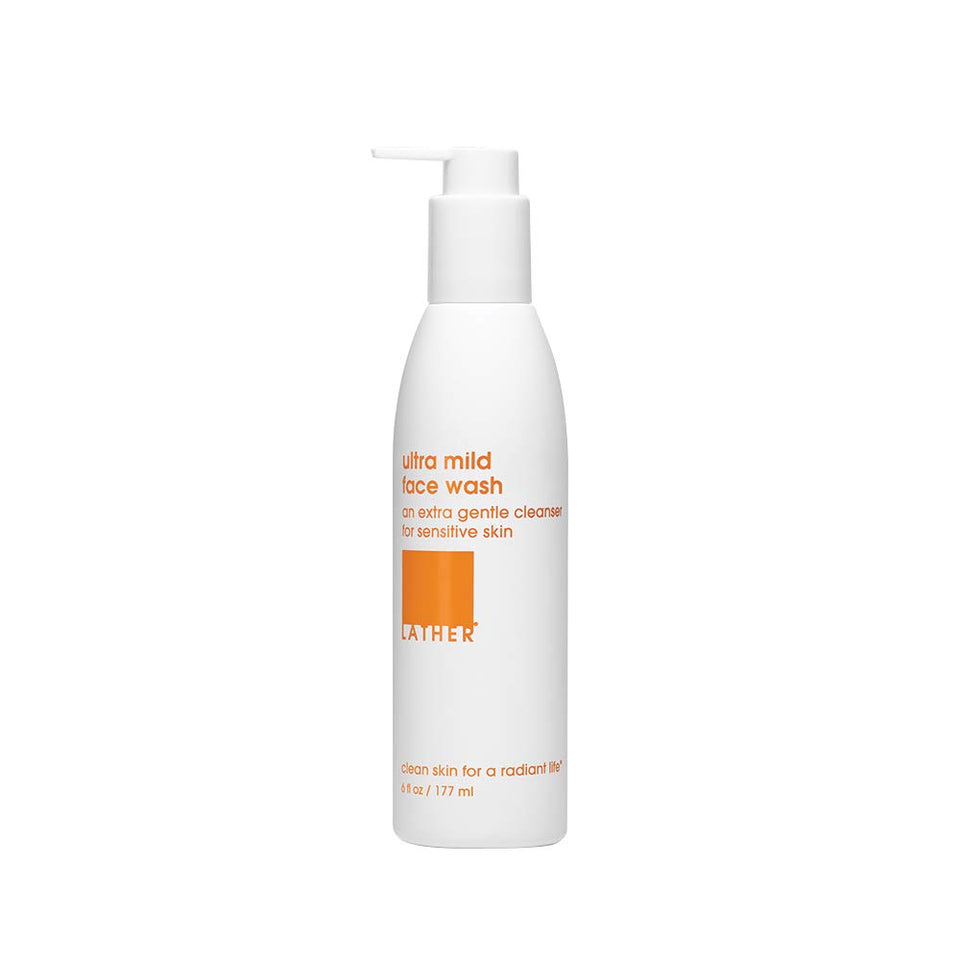 LATHER Ultra Mild Face Wash pump bottle for daily gentle cleansing.