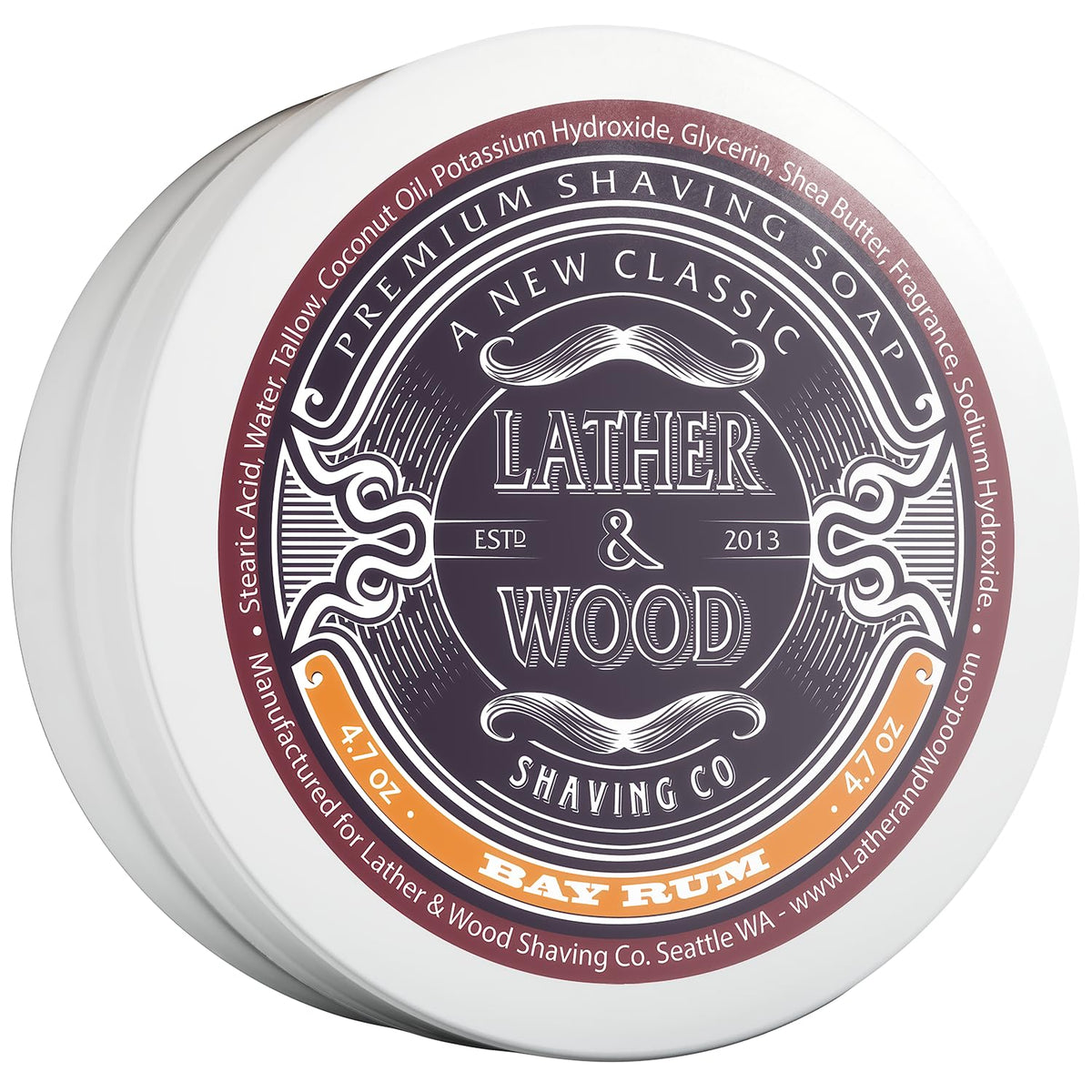 Lather & Wood Bay Rum shaving soap in bowl showing dense lather for a smooth shave