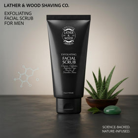Close-up of Lather & Wood exfoliating scrub texture with natural ingredients.