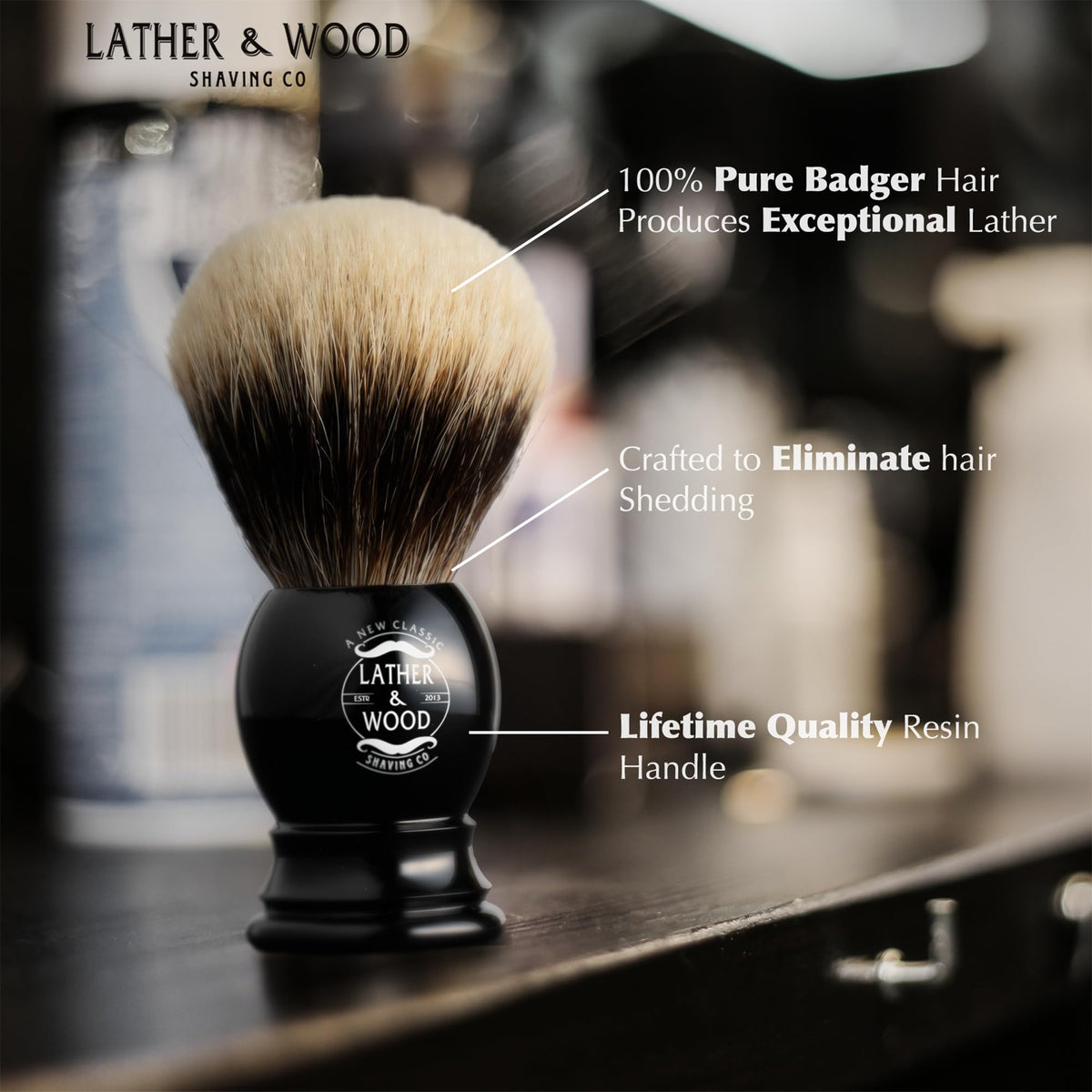 Lather & Wood Handmade shaving brush with lathe-turned handle