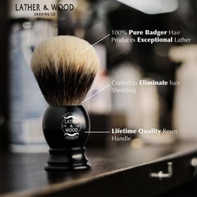 Lather & Wood Handmade shaving brush with lathe-turned handle