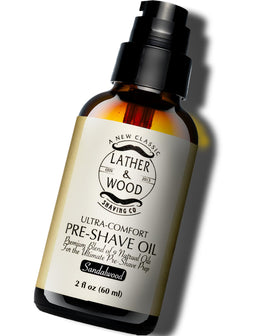 Lather & Wood Pre-Shave Oil sandalwood bottle boosts glide for an irritation-free close shave.