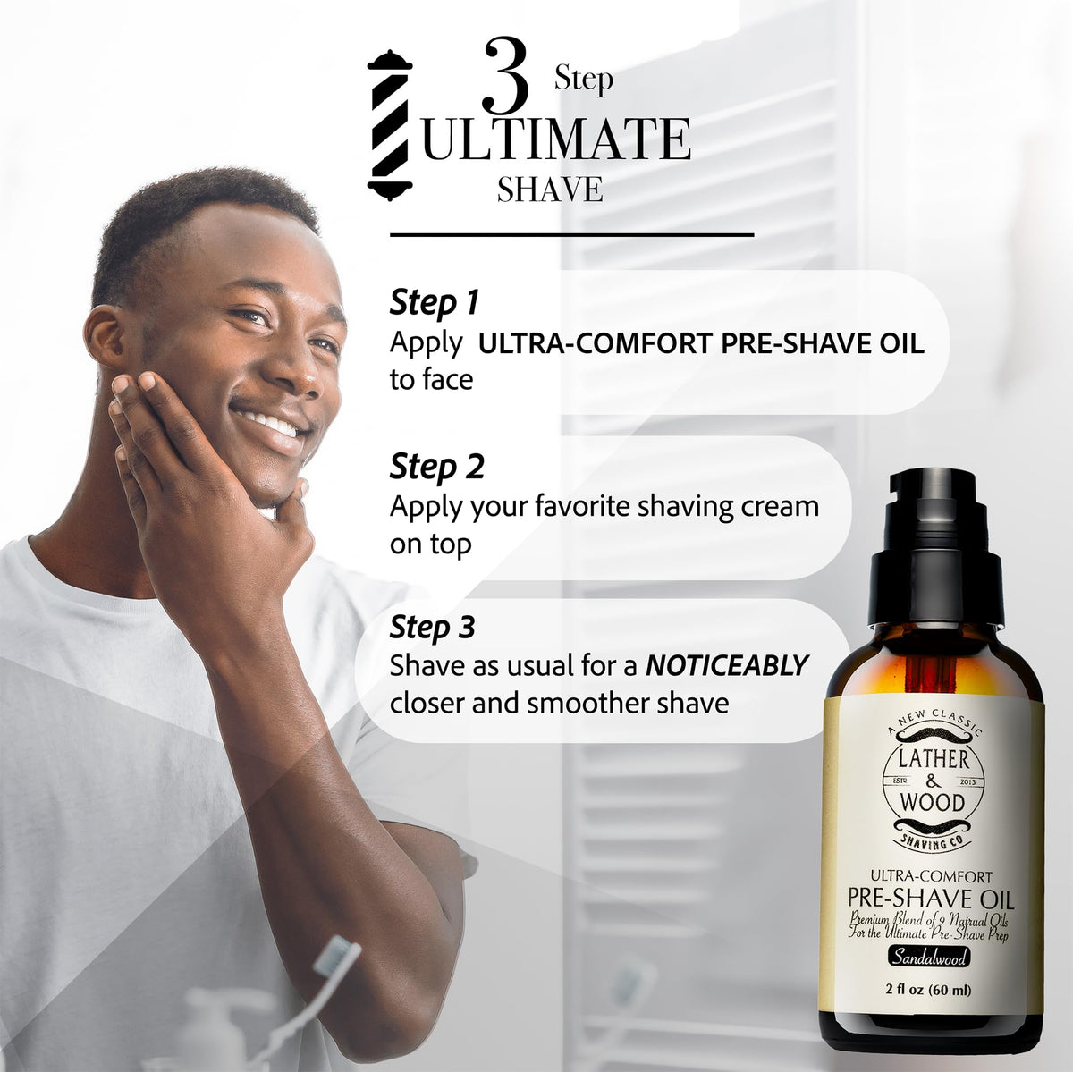 Lather & Wood sandalwood aroma adds earthy scent to your shaving ritual.
