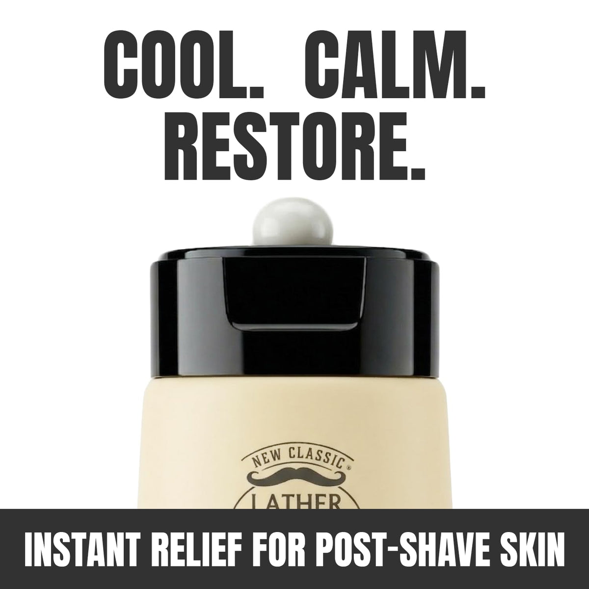 Lather & Wood Unscented Balm packaging, alcohol-free and non-greasy post-shave care.