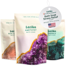 Latika Geode bath soak Amethyst in a calming bath for relaxation.