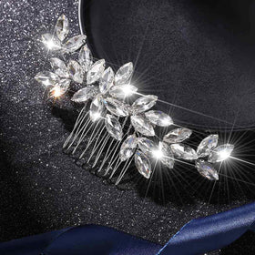 Latious crystal wedding hair comb closeup showing rhinestones for bridal sparkle.